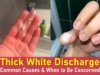 thick white discharge, thick white discharge no smell, thick white discharge before period, clumpy white discharge